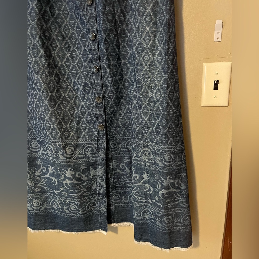 Soft Surroundings Button Down Raw Hem Denim Midi … - image 2